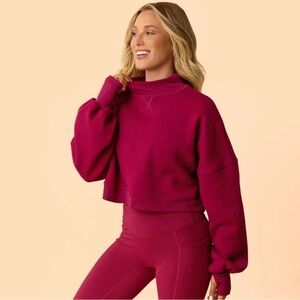NWT! Blogilates Women's Marshmallow Mockneck Sweatshirt - Burgundy Medium NEW!